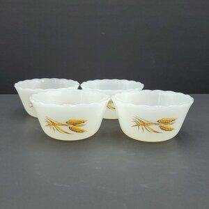 Anchor Hocking White Bowls with Gold Wheat Design